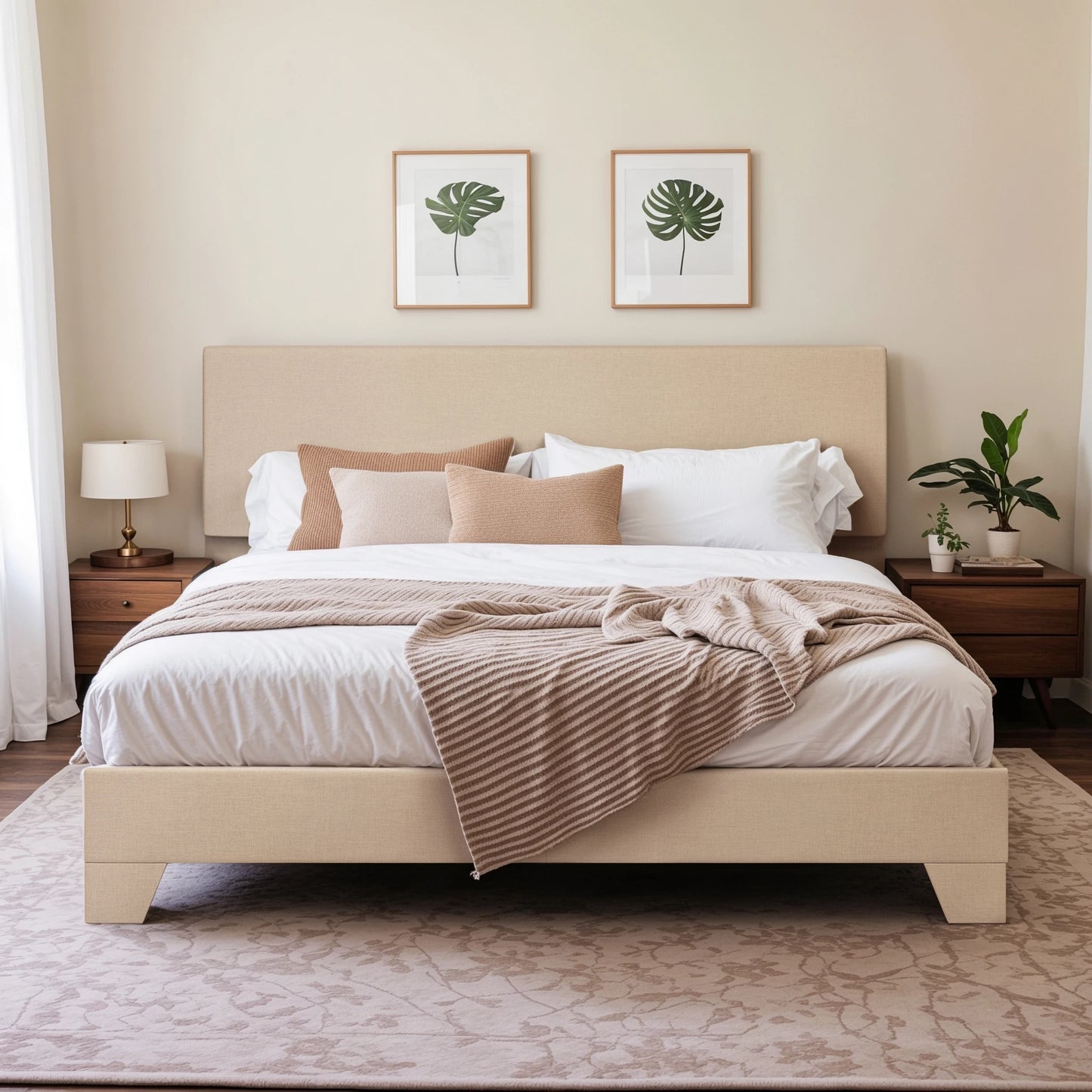 HOOMIC Upholstered Bed Frame with Adjustable Headboard, Soft Linen Fabric, Strong Supporting Structure, Noise-Free Allewie