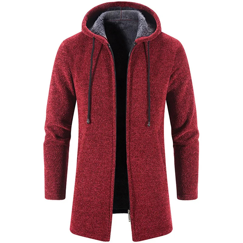 2023 Winter Fleece Cardigan Men Thick Hooded Long Sweaterscoat Male Warm Knitted Sweater Jackets Men Causal Outwear Windbreaker