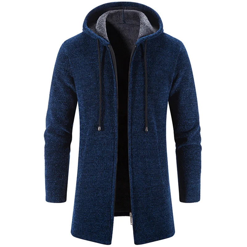 2023 Winter Fleece Cardigan Men Thick Hooded Long Sweaterscoat Male Warm Knitted Sweater Jackets Men Causal Outwear Windbreaker