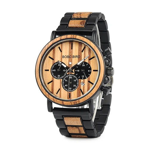 BOBOBIRD Luxury Men Watch Top Quartz Chronograph Personalized Wristwatch Timepiece Metal Wooden Strap Gift Box relogio masculino