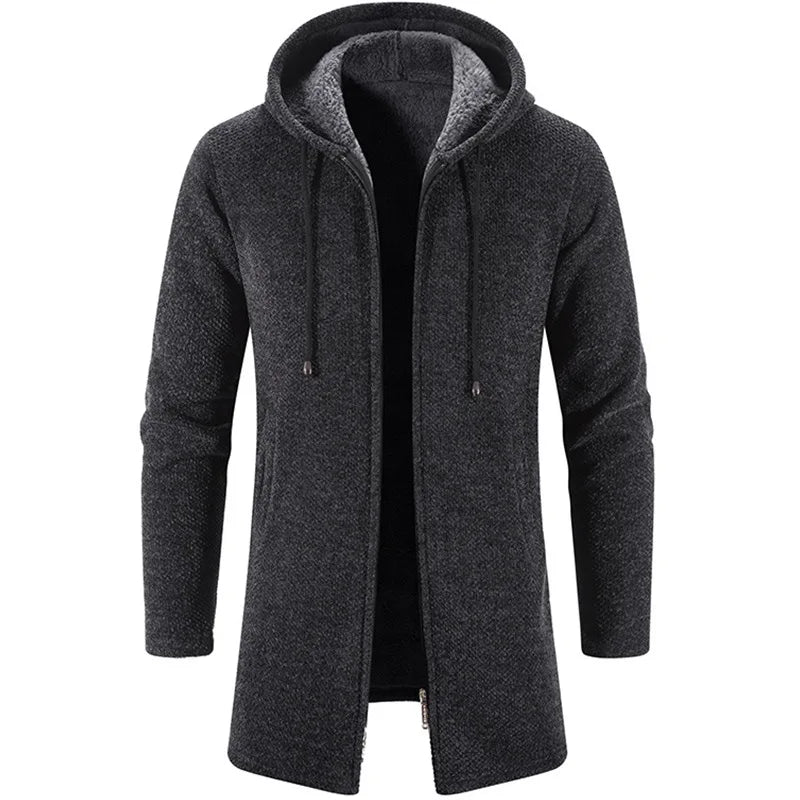 2023 Winter Fleece Cardigan Men Thick Hooded Long Sweaterscoat Male Warm Knitted Sweater Jackets Men Causal Outwear Windbreaker