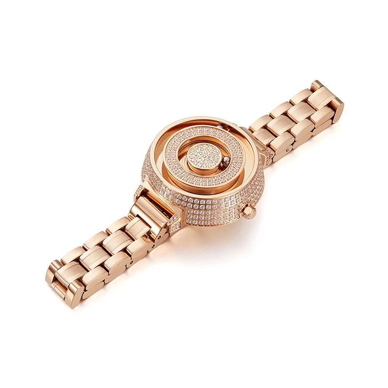 Diamond Watches Women EUTOUR E035,  Fashion Luxury Rose Watch for Women Casual Waterproof Quartz Ladies Stainless Steel Watch