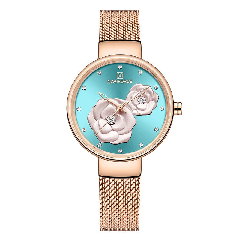 Women Watch NAVIFORCE Top Luxury Brand Steel Mesh Waterproof Ladies Watches Flower Quartz Female Wristwatch Charming Girl Clock