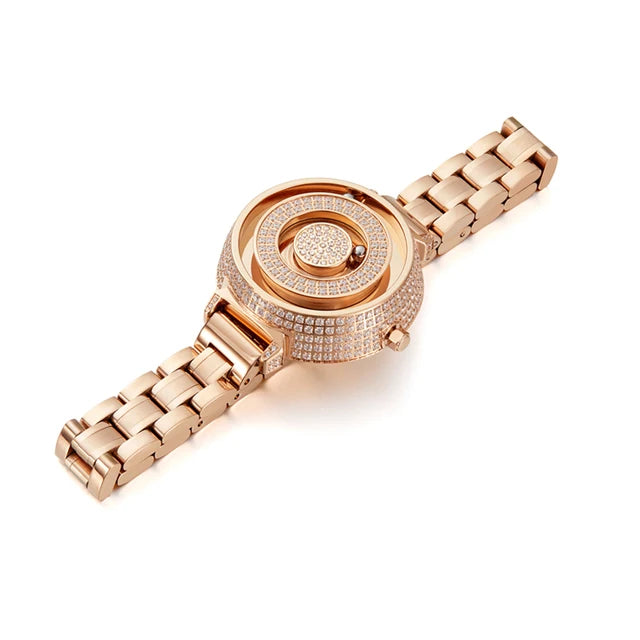 Diamond Watches Women EUTOUR E035,  Fashion Luxury Rose Watch for Women Casual Waterproof Quartz Ladies Stainless Steel Watch