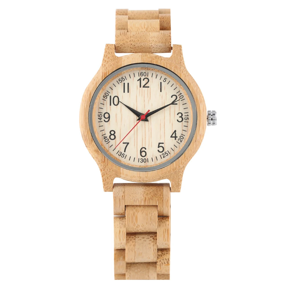 Natural Full Bamboo Wood Clock Watches Simple Women Pure Wood Watch Top Brand Luxury Quartz Ladies Dress Wooden Band Wristwatch