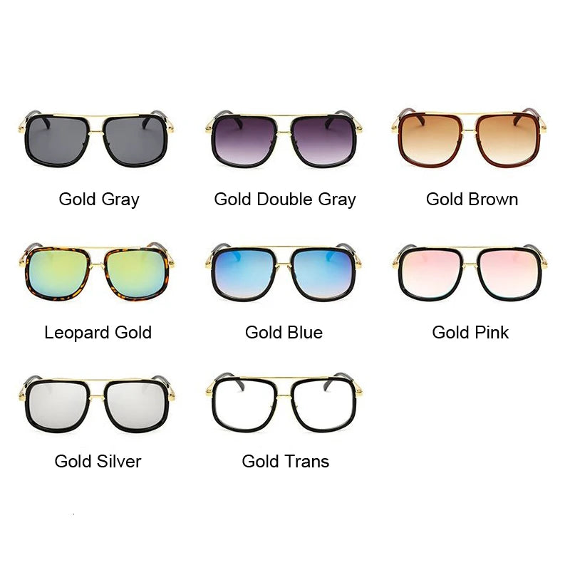 Classic Brand Designer Flat Top Mirror Sun Glasses Square Gold Male Female Superstar Oversized Men Sunglasses Women