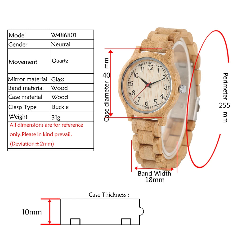 Natural Full Bamboo Wood Clock Watches Simple Women Pure Wood Watch Top Brand Luxury Quartz Ladies Dress Wooden Band Wristwatch