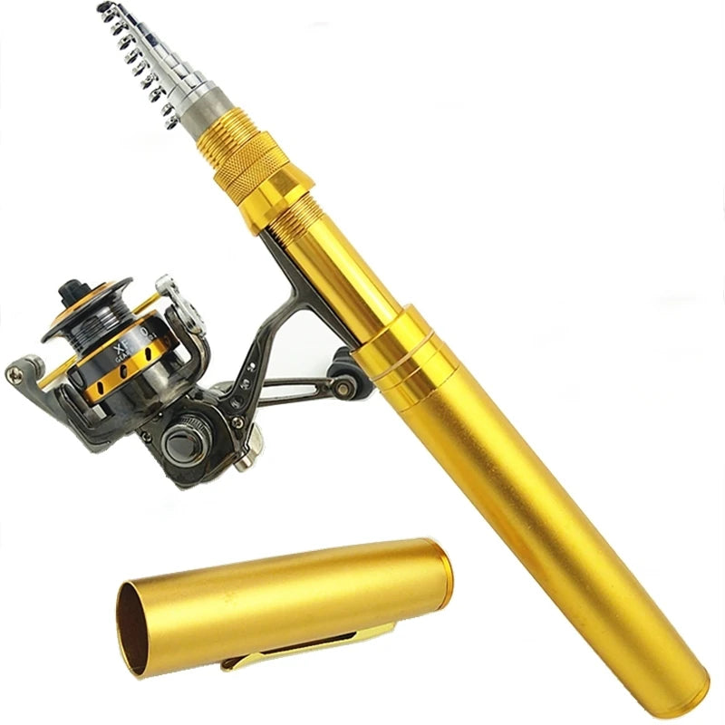 1.8m 2.1m pen shape rod spinning telescopic pocket rod rock fishing pole cast reel set portable mini metal shell rod friend gift