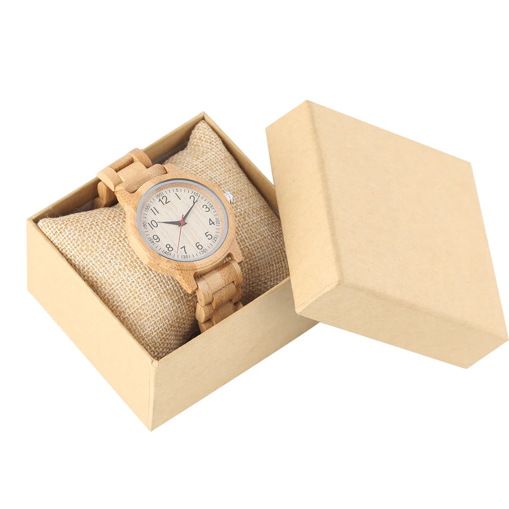 Natural Full Bamboo Wood Clock Watches Simple Women Pure Wood Watch Top Brand Luxury Quartz Ladies Dress Wooden Band Wristwatch