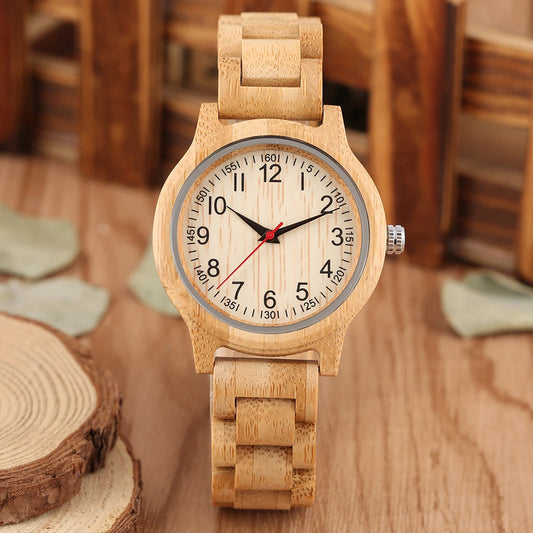 Natural Full Bamboo Wood Clock Watches Simple Women Pure Wood Watch Top Brand Luxury Quartz Ladies Dress Wooden Band Wristwatch