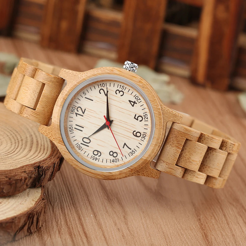 Natural Full Bamboo Wood Clock Watches Simple Women Pure Wood Watch Top Brand Luxury Quartz Ladies Dress Wooden Band Wristwatch