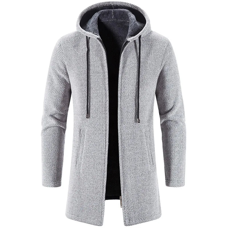 2023 Winter Fleece Cardigan Men Thick Hooded Long Sweaterscoat Male Warm Knitted Sweater Jackets Men Causal Outwear Windbreaker