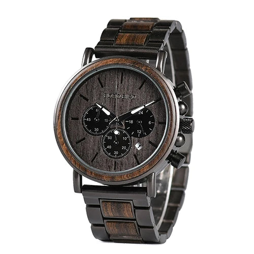 BOBOBIRD Luxury Men Watch Top Quartz Chronograph Personalized Wristwatch Timepiece Metal Wooden Strap Gift Box relogio masculino