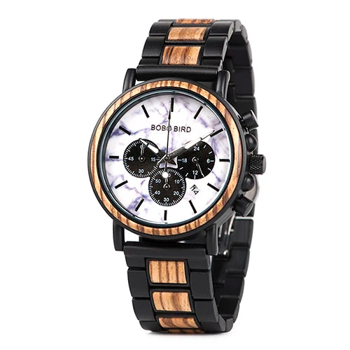 BOBOBIRD Luxury Men Watch Top Quartz Chronograph Personalized Wristwatch Timepiece Metal Wooden Strap Gift Box relogio masculino