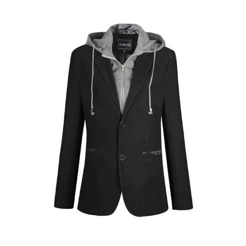 Men's Blazers Men's Hooded Suit Men's Cotton Jacket Unloading Cap Hooded Suit Fake Two Pieces Men's Single Buckle Blazer