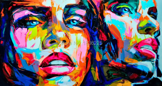 Nielly Francoise art work hand-painted oil wall moonlight face home decoration modern abstract knife oil painting on canvas