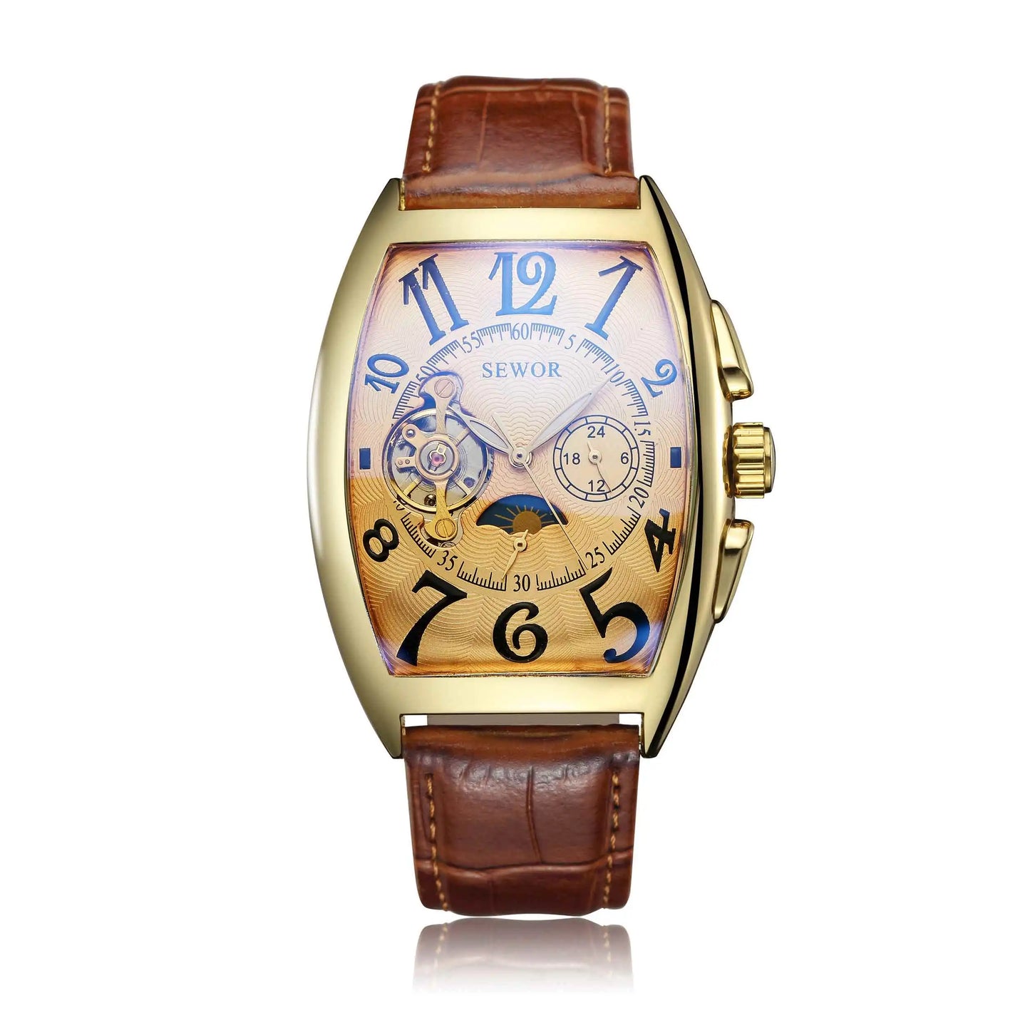 Fashion Retro Ladies Mechanical Watch Woman Men Couple Rectangle Watch Unique Leather Band Automatic Mechanical Wrist Watch