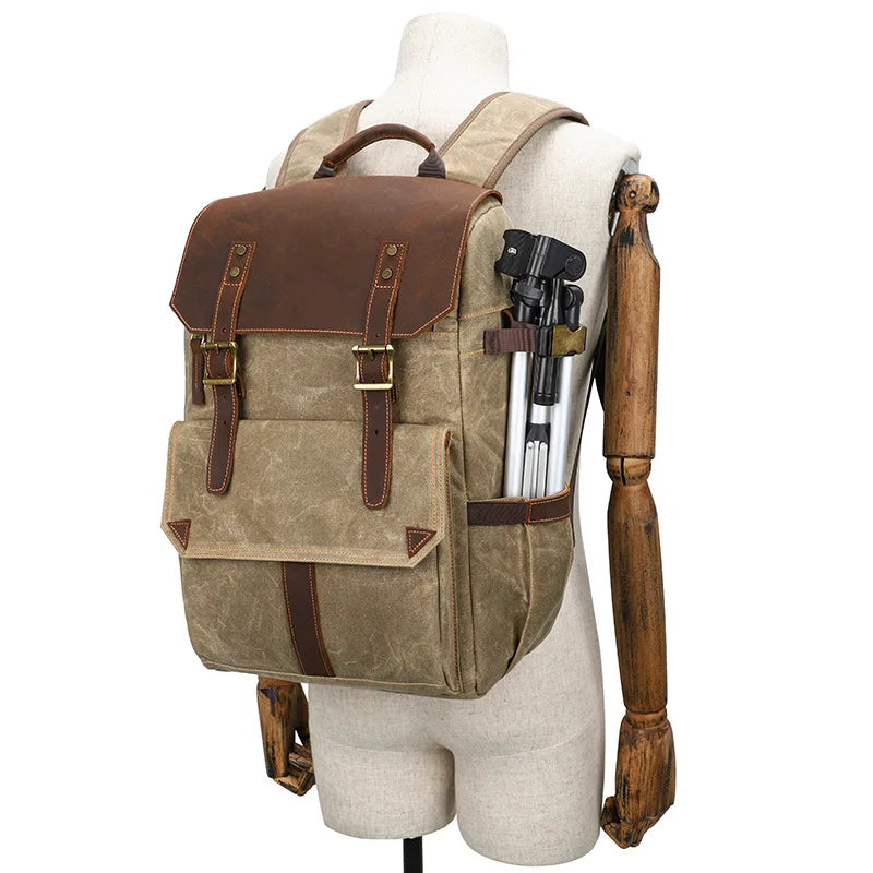 New Retro Batik Waterproof Canvas Large Capacity Camera Video Backpack Travel Casual Mens DSLR Photography Shoulders Bag Tripod