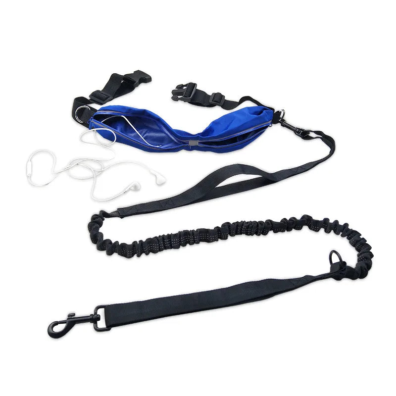 Reflective Pet dog leash Sports running double traction rope Waterproof Waist bag dog jogging hand free walking Elastic belt