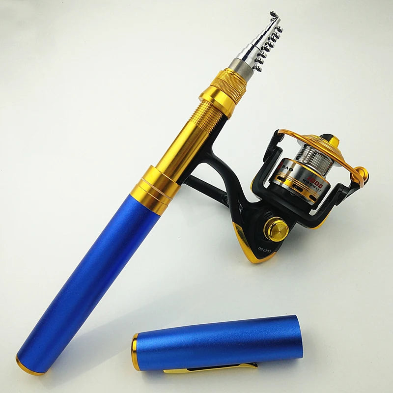 1.8m 2.1m pen shape rod spinning telescopic pocket rod rock fishing pole cast reel set portable mini metal shell rod friend gift