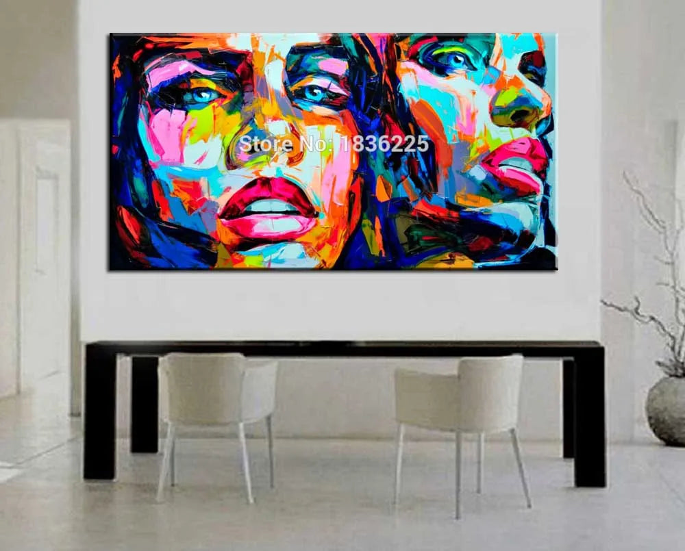 Nielly Francoise art work hand-painted oil wall moonlight face home decoration modern abstract knife oil painting on canvas