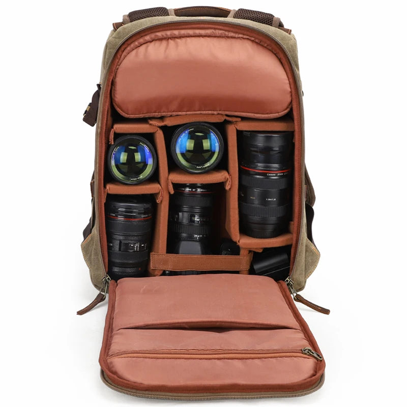 New Retro Batik Waterproof Canvas Large Capacity Camera Video Backpack Travel Casual Mens DSLR Photography Shoulders Bag Tripod