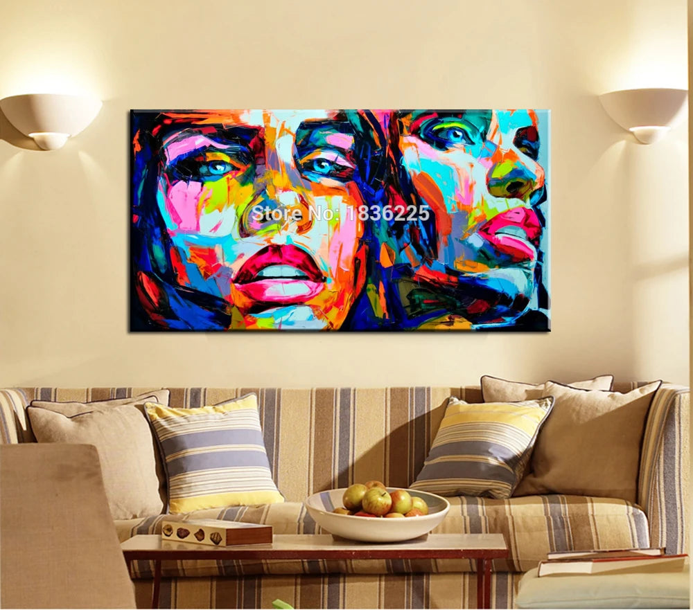 Nielly Francoise art work hand-painted oil wall moonlight face home decoration modern abstract knife oil painting on canvas