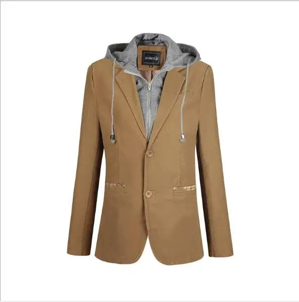 Men's Blazers Men's Hooded Suit Men's Cotton Jacket Unloading Cap Hooded Suit Fake Two Pieces Men's Single Buckle Blazer