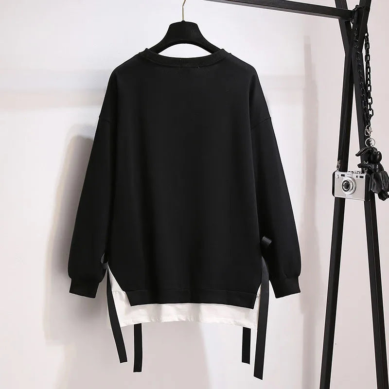 150Kg Plus Size Women's Autumn Loose O-neck Sweatshirts Bust 157cm 6XL 7XL 8XL 9XL 10XL Casual Long-Sleeved Fake Two-piece Top