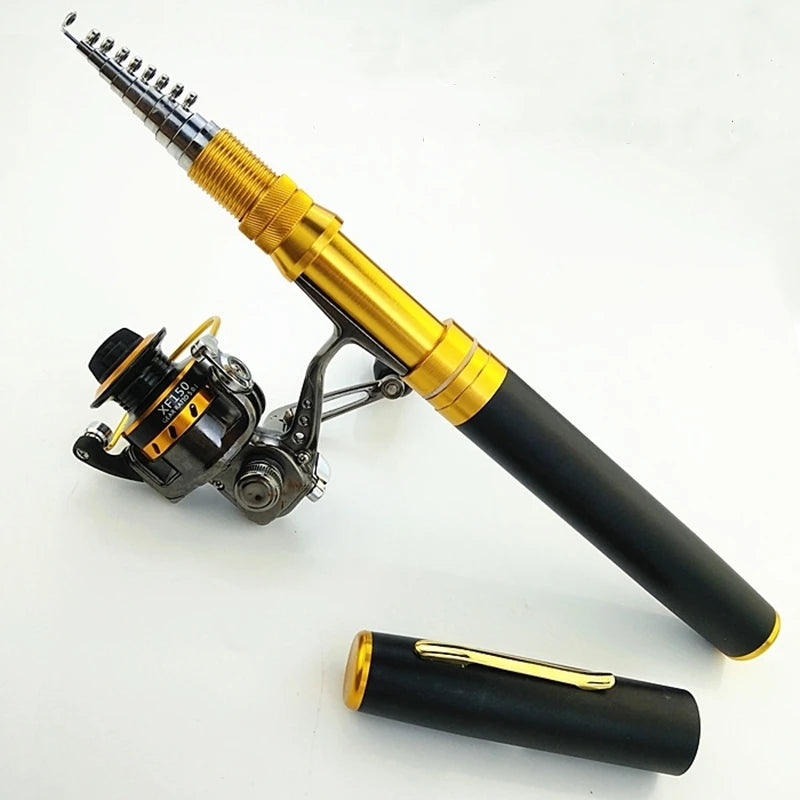 1.8m 2.1m pen shape rod spinning telescopic pocket rod rock fishing pole cast reel set portable mini metal shell rod friend gift