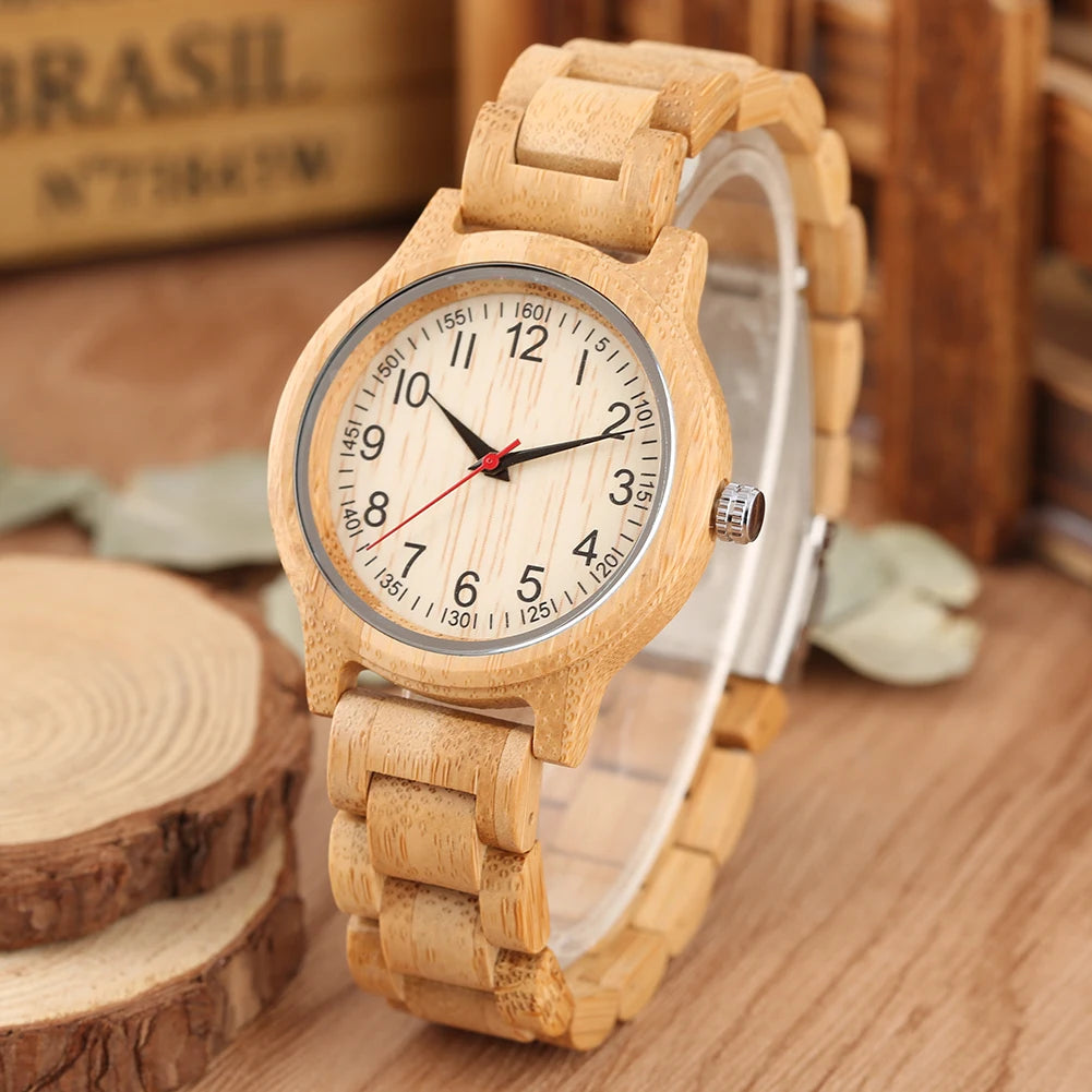 Natural Full Bamboo Wood Clock Watches Simple Women Pure Wood Watch Top Brand Luxury Quartz Ladies Dress Wooden Band Wristwatch