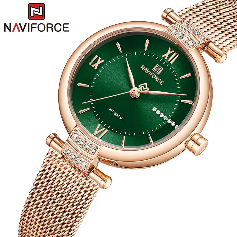 NAVIFORCE Luxury Brand Fashion Quartz Wristwatches Womens Charming Wrist with Thin Stainless Steel Bracelet Watch Clock Female