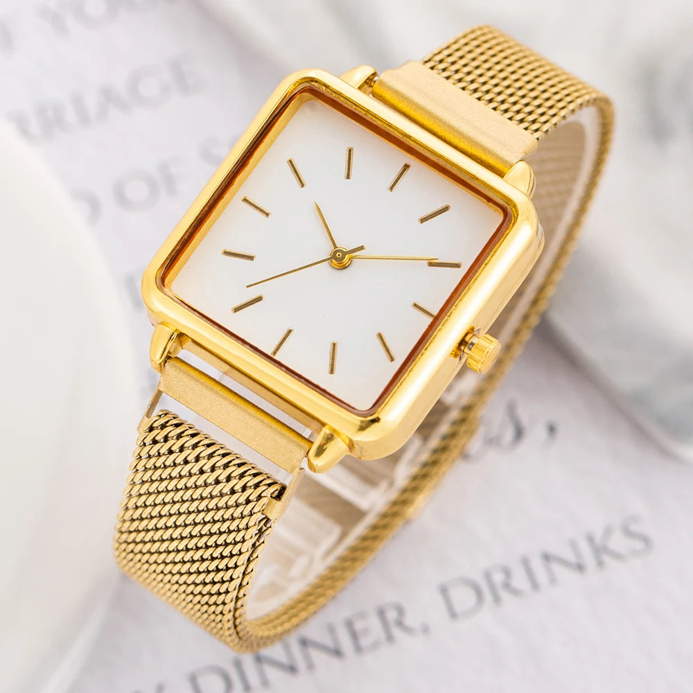 Gold Watch Women Watch Bracelets Square Female Watches Fashion Ladies Sports Dress WristWatch Waterproof Metal Watch For Women