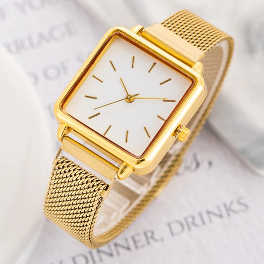 Gold Watch Women Watch Bracelets Square Female Watches Fashion Ladies Sports Dress WristWatch Waterproof Metal Watch For Women