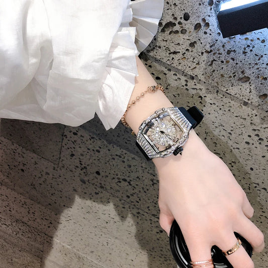 2023 Luxury Brand Women Watches Full Diamond Dress Ladies Japan Quartz Movement Women's Wristwatch Skeleton Transparent Watch