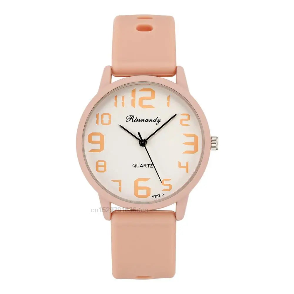 Women Fashion Silicone Watches Set Minimalist High Number  Qualities Big Dial Ladies Quartz Wristwatches With Casual Clock Gifts