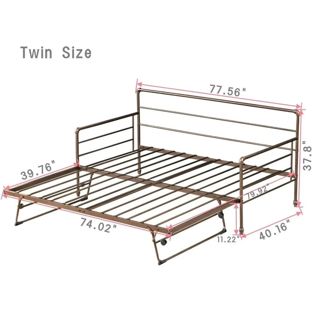 Twin Daybed with Trundle Bed Twin, Metal Daybed with Pop Up Trundle Bed Frame , Day with Pull Out for Home