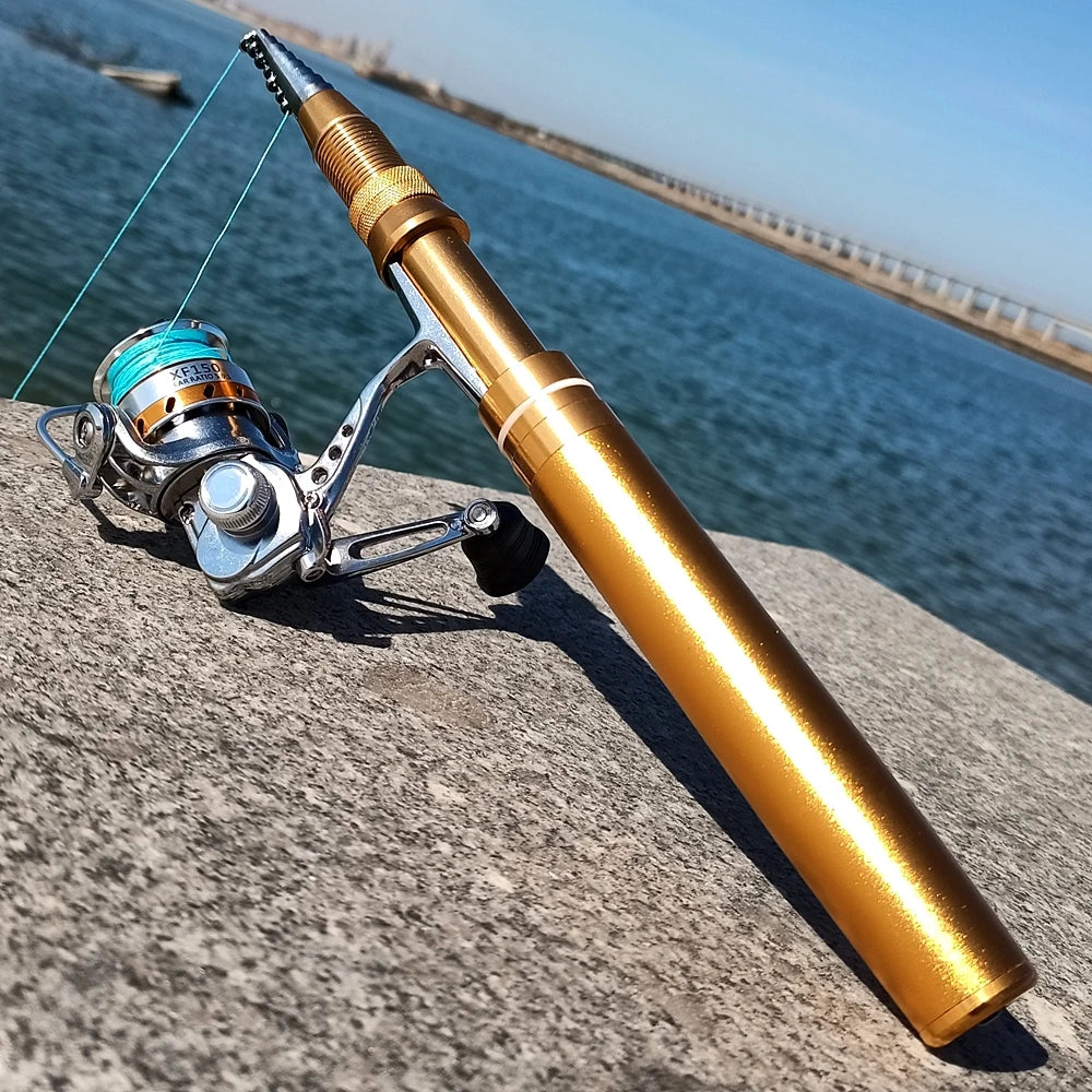 1.8m 2.1m pen shape rod spinning telescopic pocket rod rock fishing pole cast reel set portable mini metal shell rod friend gift