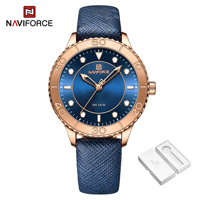 2022 New Women Luxury Quartz Watch NAVIFORCE Ladies Fashion Casual Simple Wristwatch Luminous Pointer Leather Wristband Clock