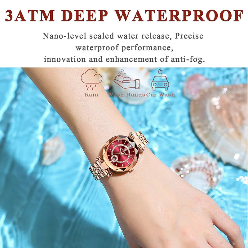 POEDAGAR Ultra Thin Diamond Womens Watch Luxury Waterproof Stainless Steel Quartz Woman Watch 2023 Elegant Rose Gold Clock Mujer