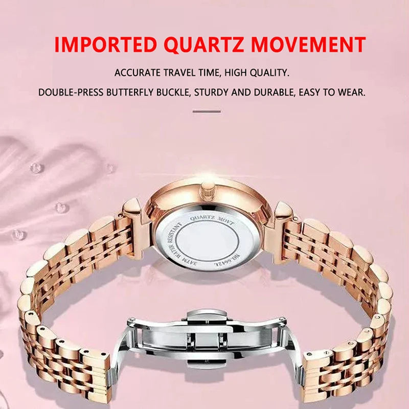 POEDAGAR Ultra Thin Women Watches Rose Gold Luxury Steel Strap Brand Diamond Dial Ladies Watch Bracelet Waterproof Date Clock