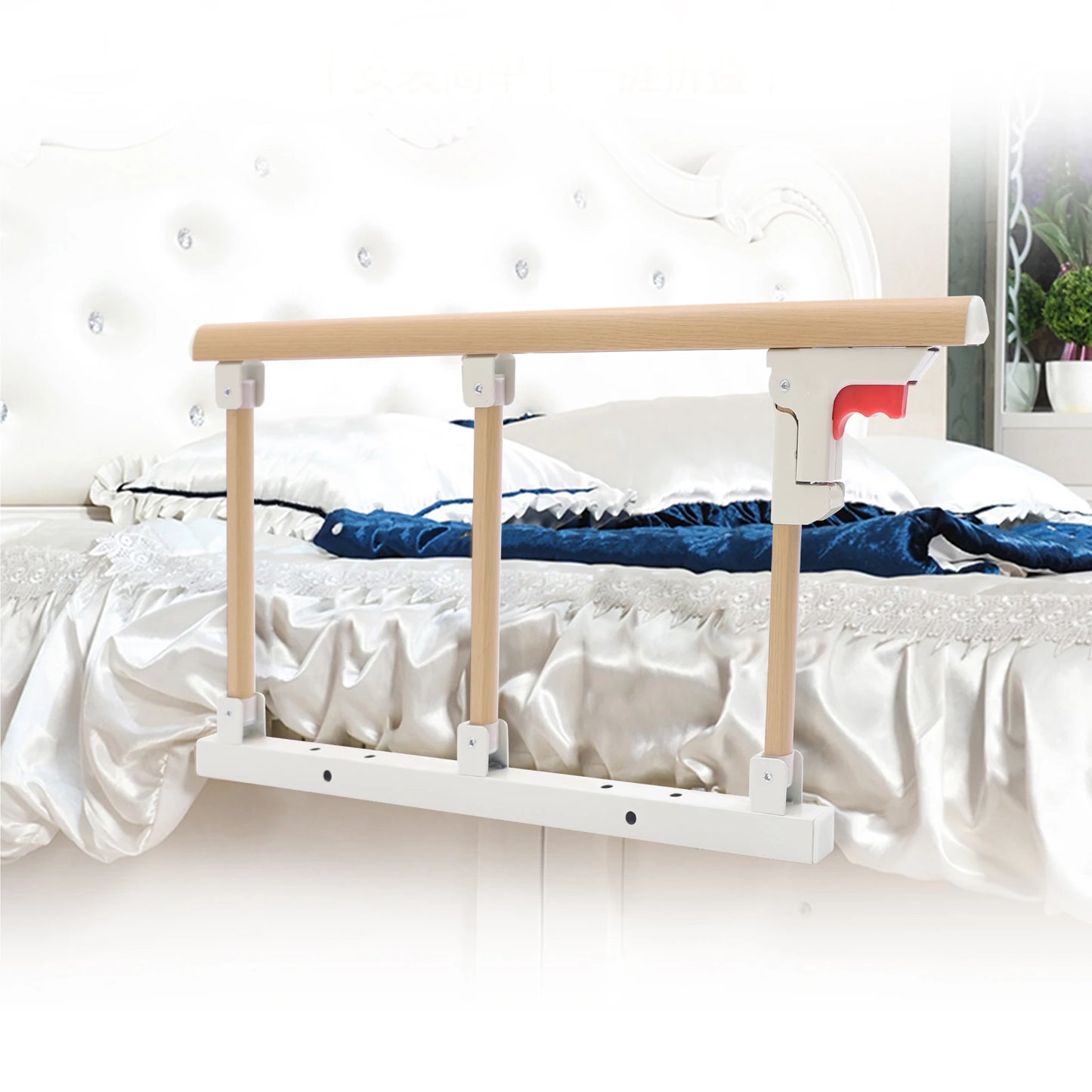 Bedside Foldable Wooden Bed Rail for Elderly Easy to Assemble, Bed Rail Safety Frame for Seniors Pregnant Patients, Bed Handrail