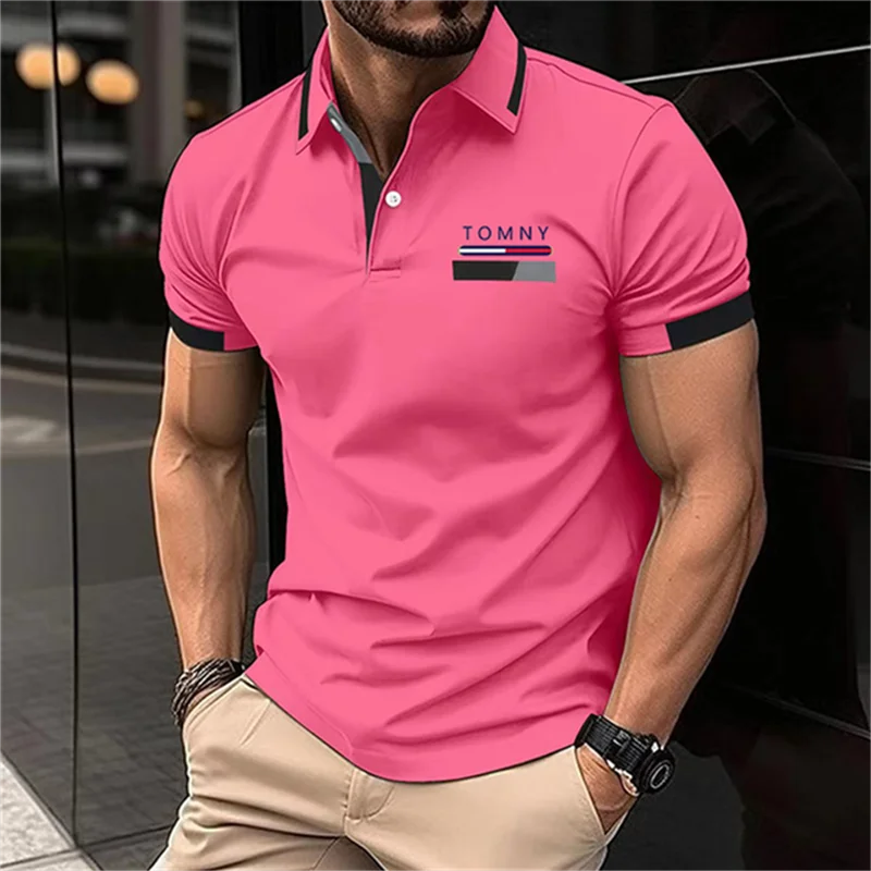 Summer Striped Print Golf T-shirt Men's Fashion Lapel Button Polo Shirt Hip-Hop Street Polos y2k Clothing Hot Sale