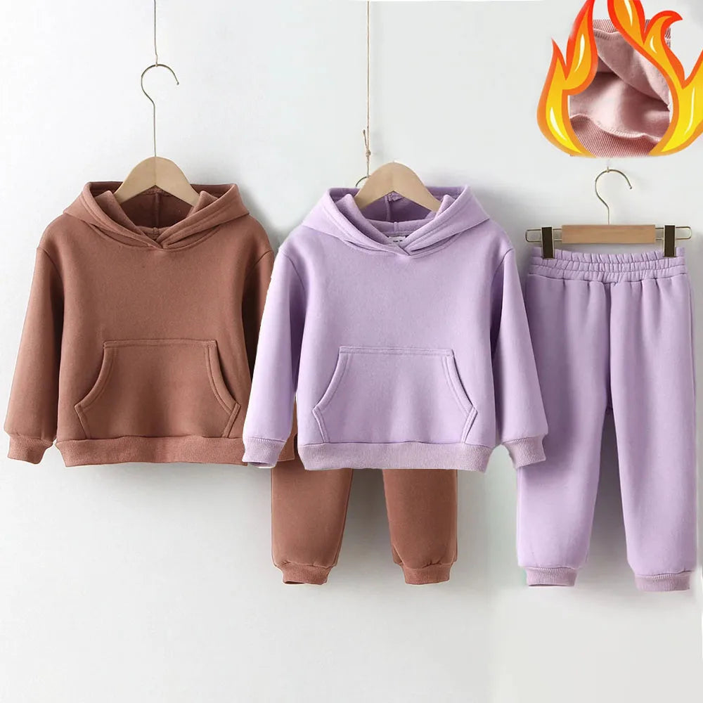 Winter Children Clothes Kids Suit Warm Sweater Girl Fleece Hoodies Pullover Sweatshirt Pant Winter Girl Boy Tracksuit Sportswear