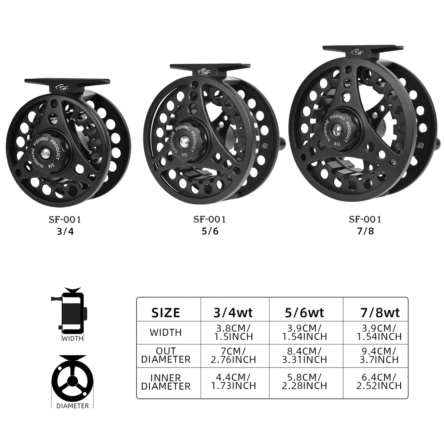 SF Fly Fishing Reel 3/4,5/6,7/8WT Fly Reel Combo Fly Reel Large Arbor Aluminum Alloy Body for Trout Bass Carp Pike Panfish