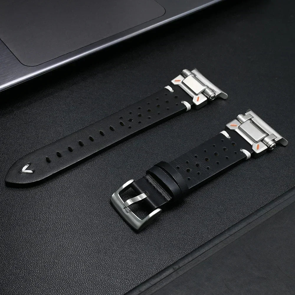 No Gaps Stainless Steel+Leather Band for Samsung Galaxy Watch Ultra 47mm Men Luxury Bracelet for GALAXY WATCH ULTRA Mecha Strap