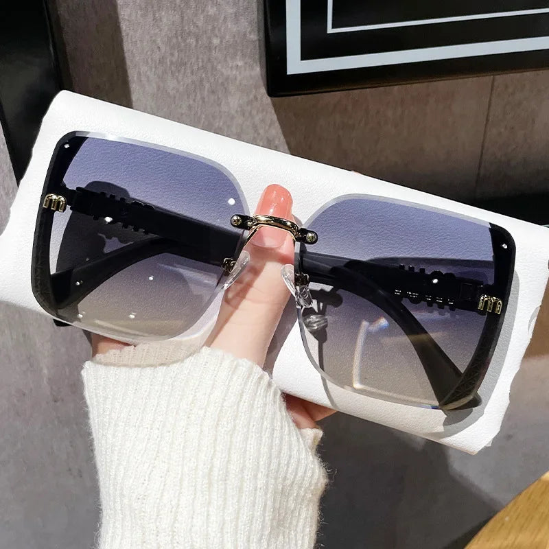 2024 New Fashion Square Sunglasses Women High Quality Oversized Rimless Sun Glasses Ladies Luxury Eyewears Oculos De Sol UV400