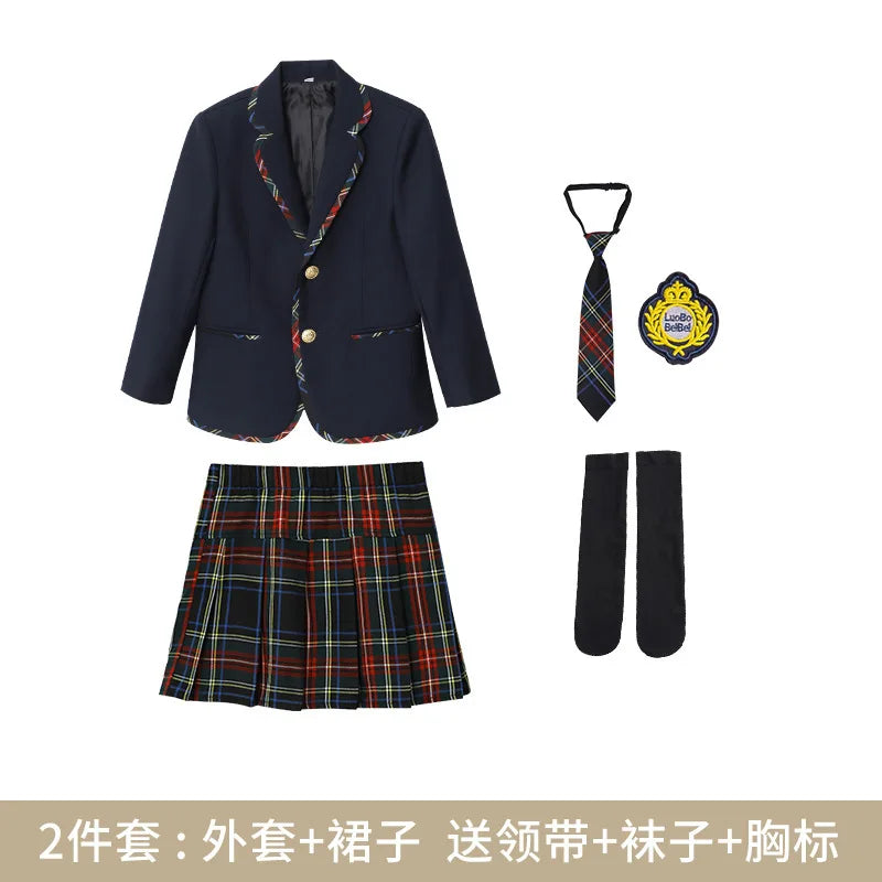 Boys School Uniform Girls Jacket Plaid Skirt Suits Children Formal Dress Toddler Student Clothes Sets Kids British Class Outfits