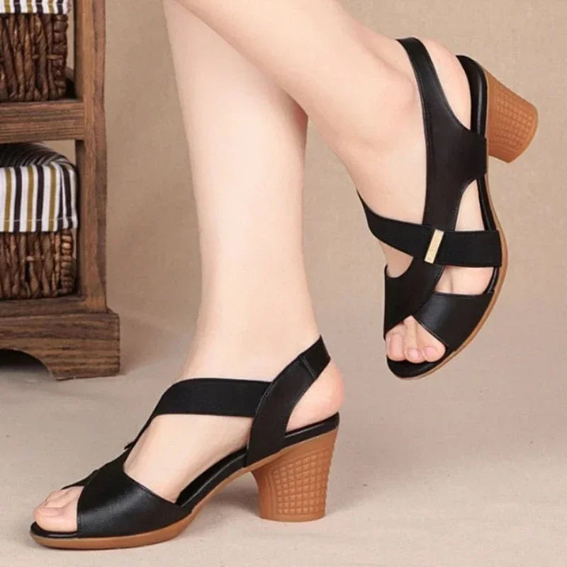 Ladies Shoes on Sale 2024 Fashion Slip on Women's Sandals Outdoor Summer Solid Open Toe Mid Heel Concise Beach Sandals Women