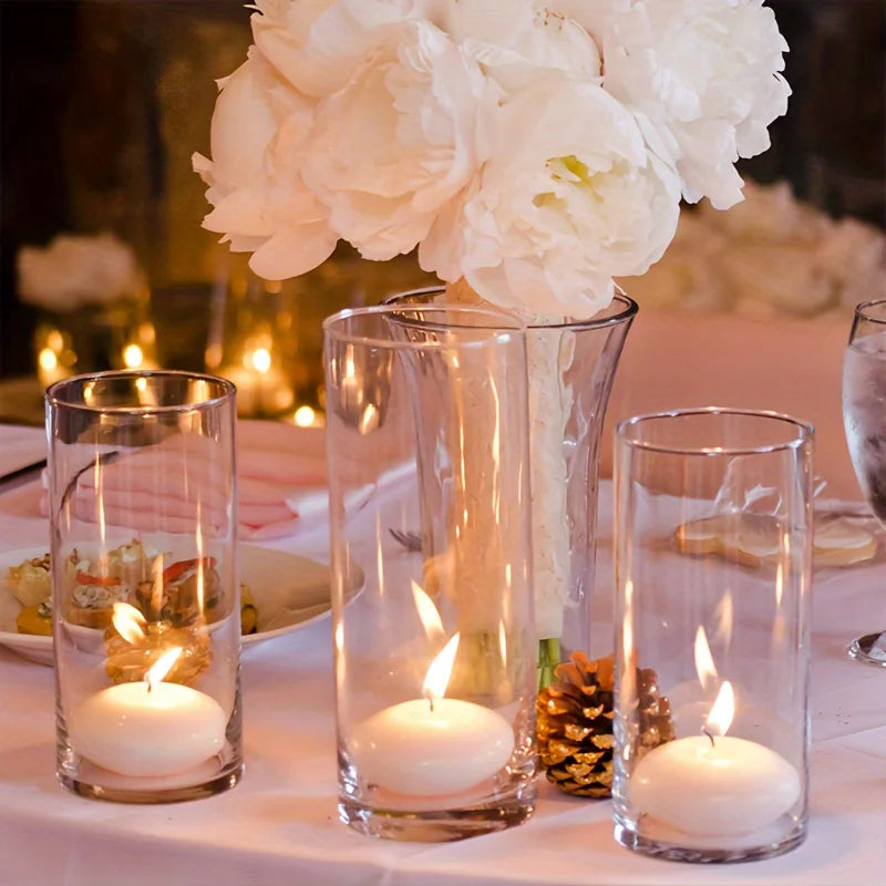 12-Piece Glass Cylinder Vase Set, Clear Vase Tall Floating Candle Holder, Dining Table Home Wedding Decorations Formal Dinner